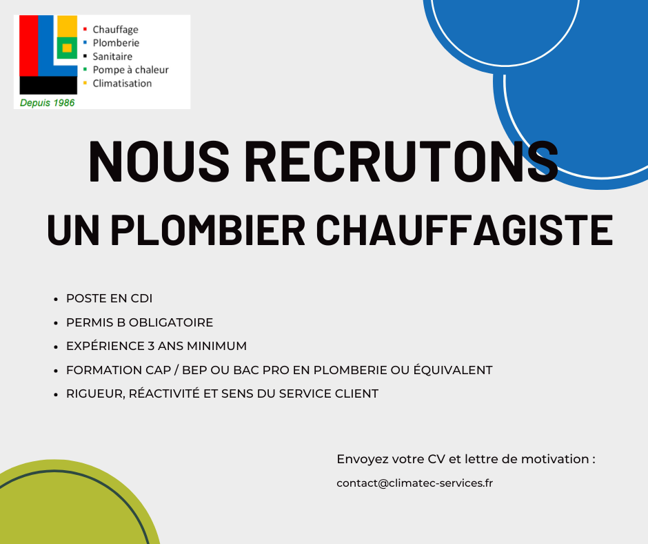 RECRUTEMENT PLOMBIER - CHAUFFAGISTE